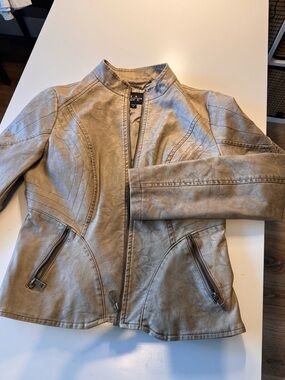 Worthington Light Taupe Faux Leather Moto Jacket